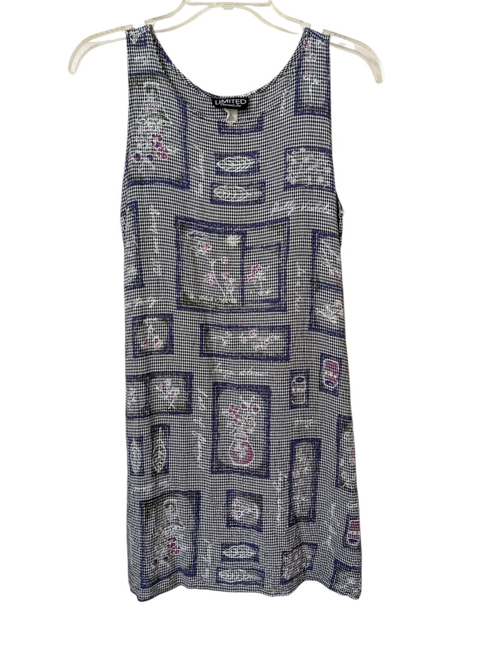 Vintage Limited Black and White Sleeveless Shift Dress with Floral Panels